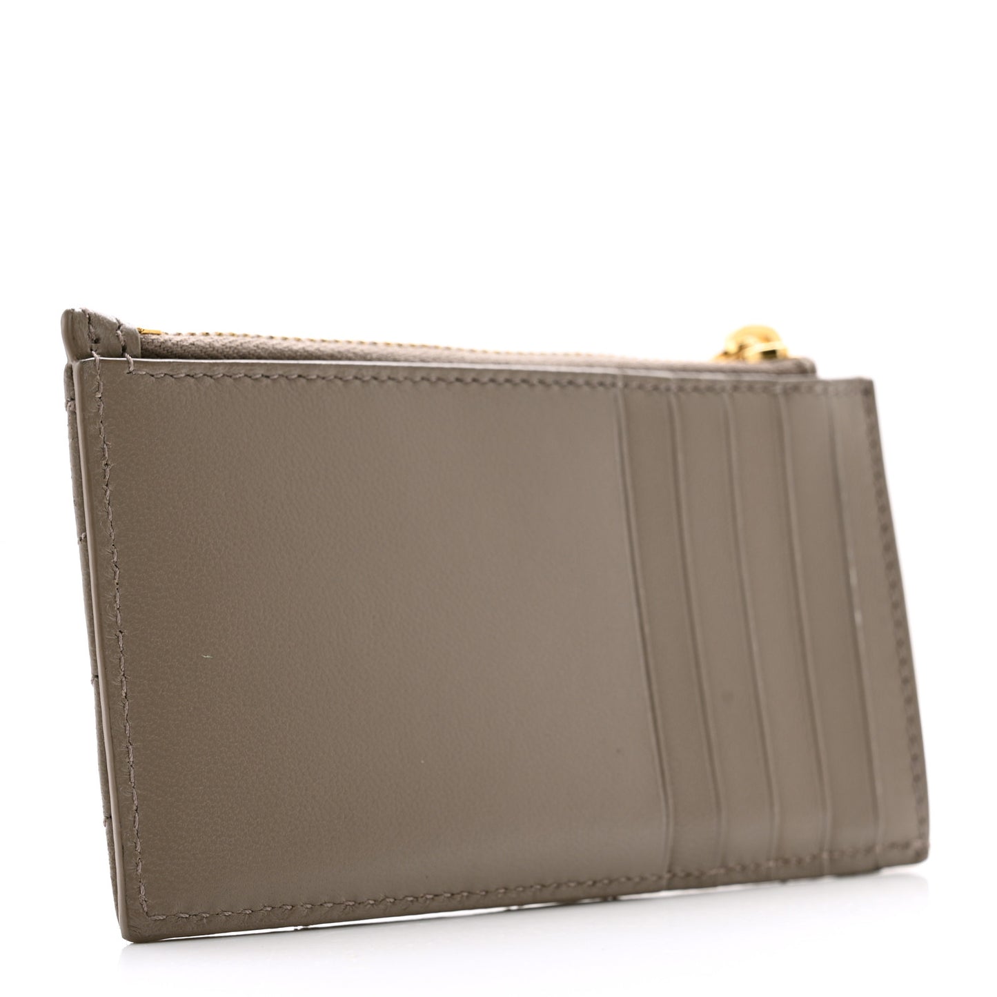 Calfskin Matelasse Chevron Monogram Fragments Zippered Card Case Greyish Brown