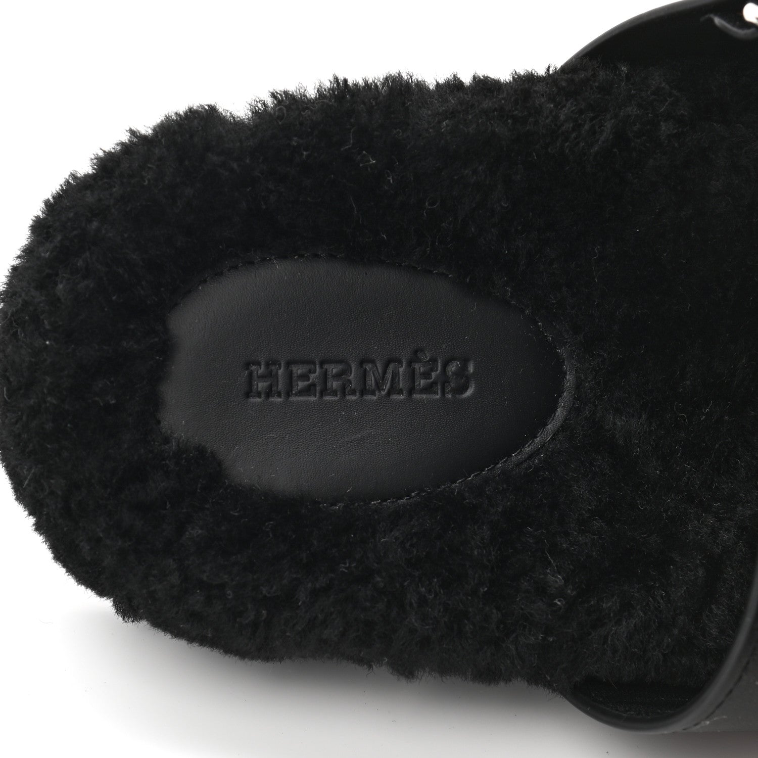 Hermes Calfskin Woolskin Womens Chypre Sandals 36 Black 7 of 8