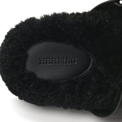 Hermes Calfskin Woolskin Womens Chypre Sandals 36 Black 7 of 8