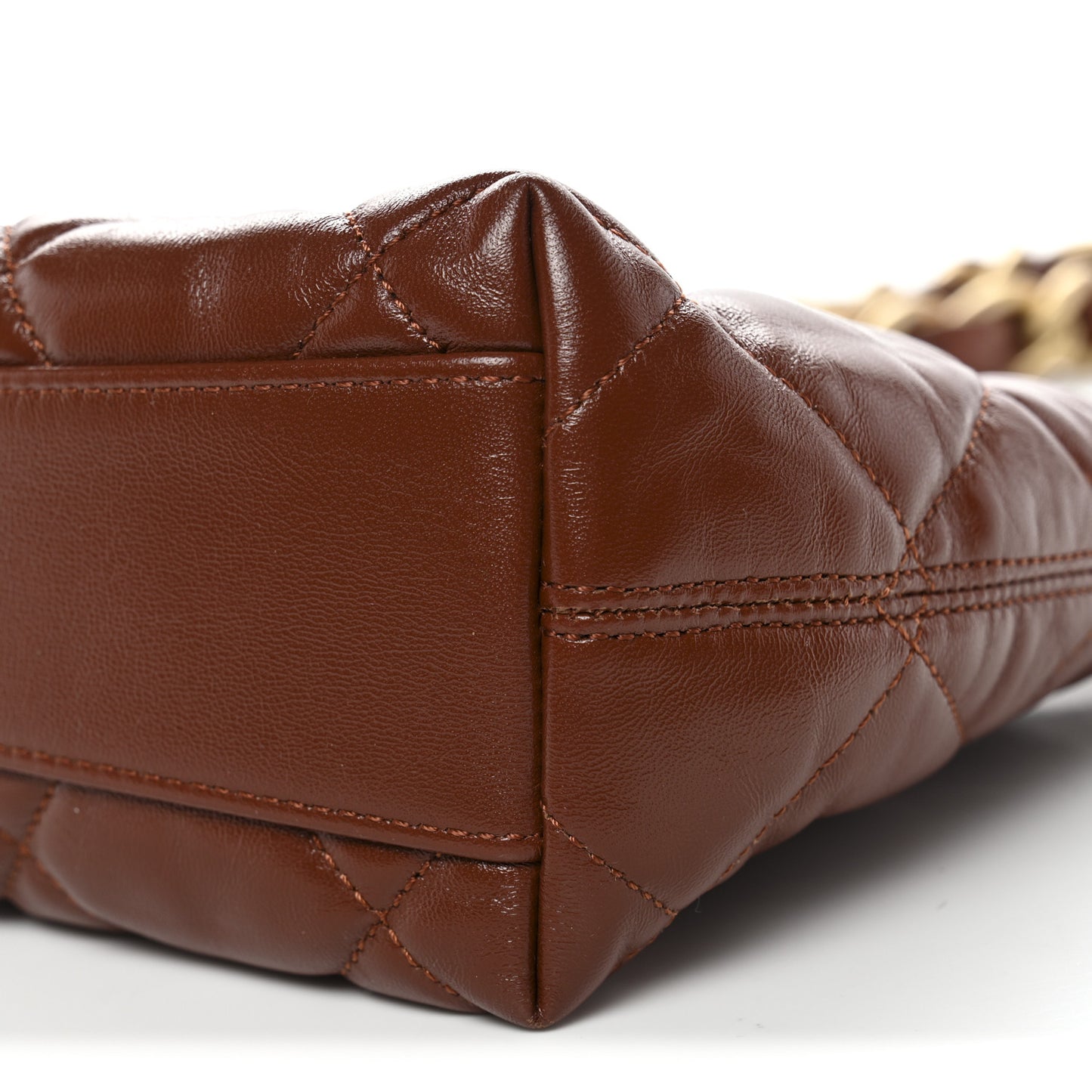 Shiny Crumpled Lambskin Quilted Small CC Funky Town Hobo Brown