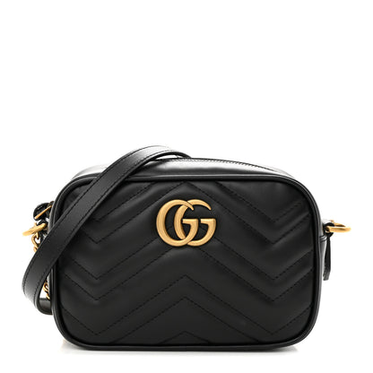 Gucci Calfskin Matelasse Mini GG Marmont Chain Shoulder Bag Black 1 of 10