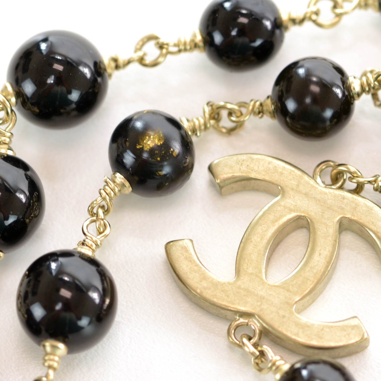 Long Beaded CC Double Strand Necklace Black