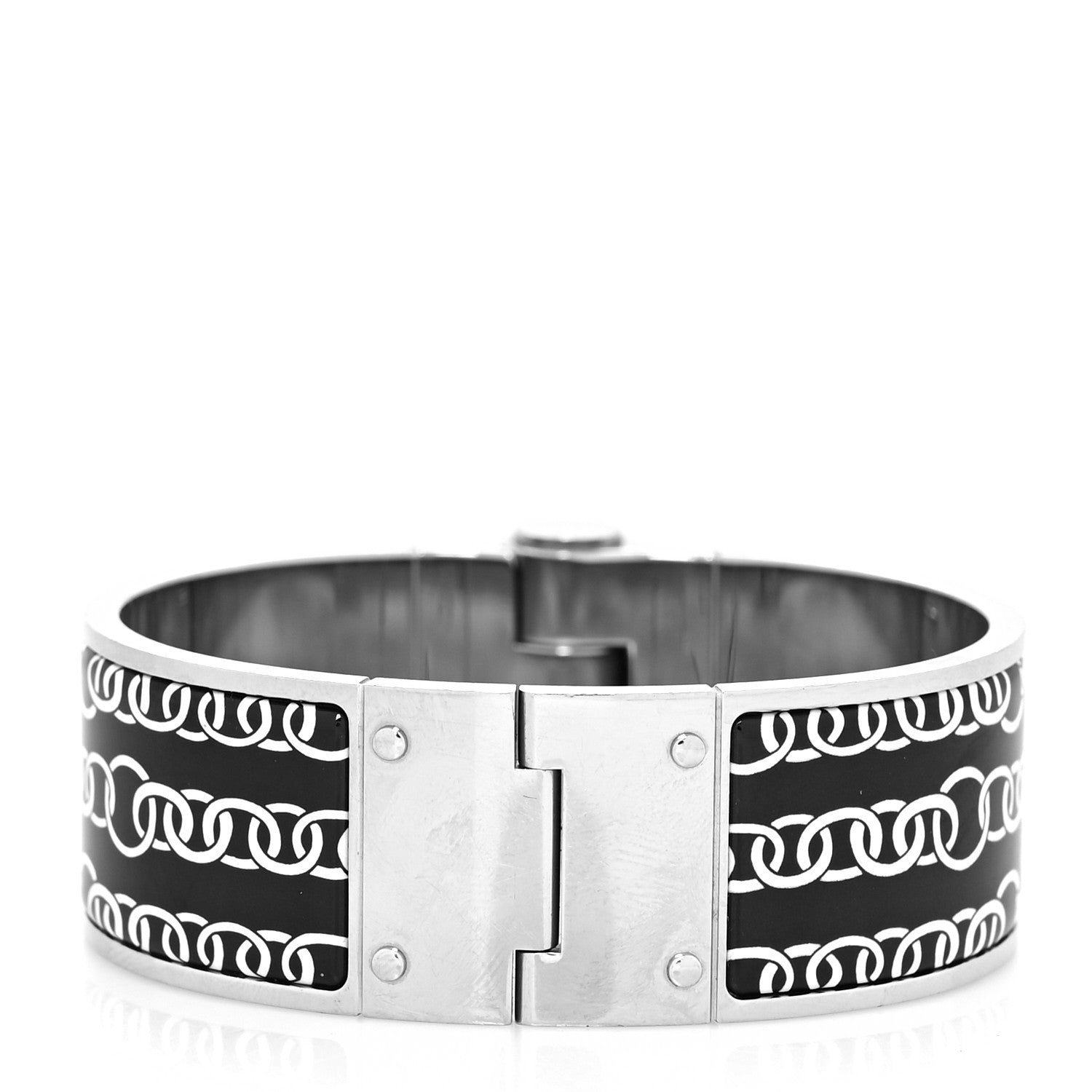 Hermes Enamel Printed Wide Balades Equestres Positif Negatif Hinged Bracelet M Black 2 of 5