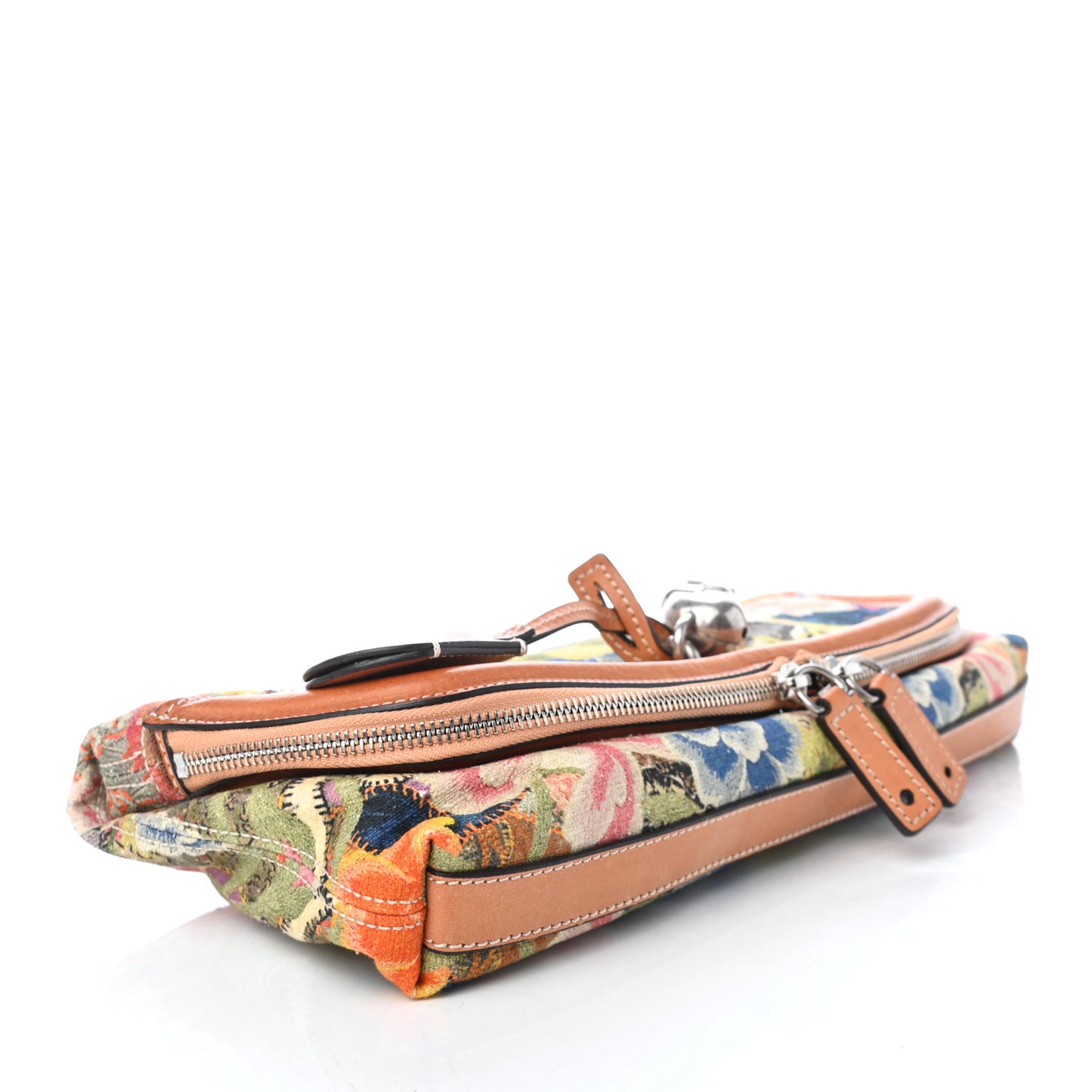 Canvas Floral Printed Padlock Skull Clutch Multicolor