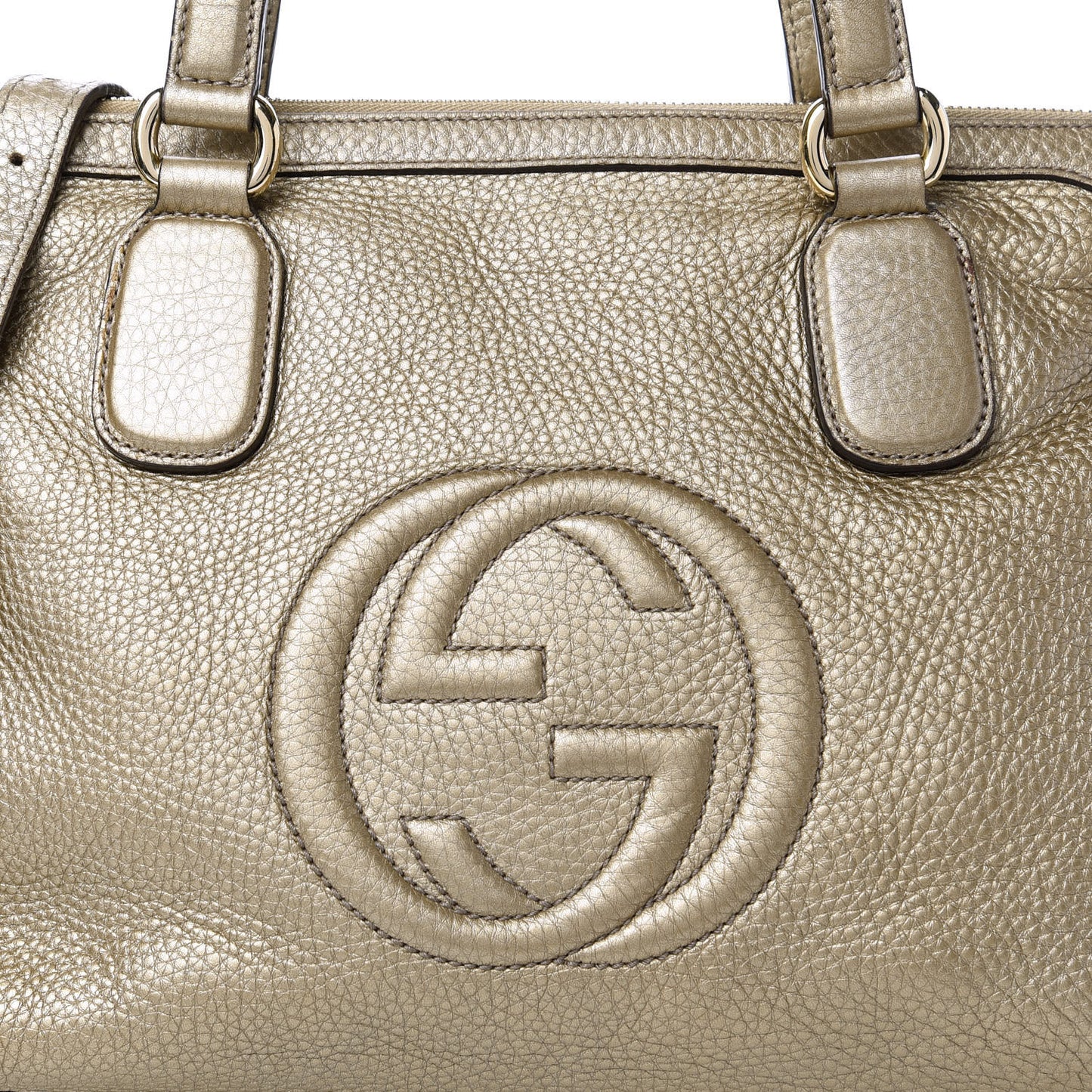 Metallic Cellarius Calfskin Small Soho Top Handle Satchel Golden Beige