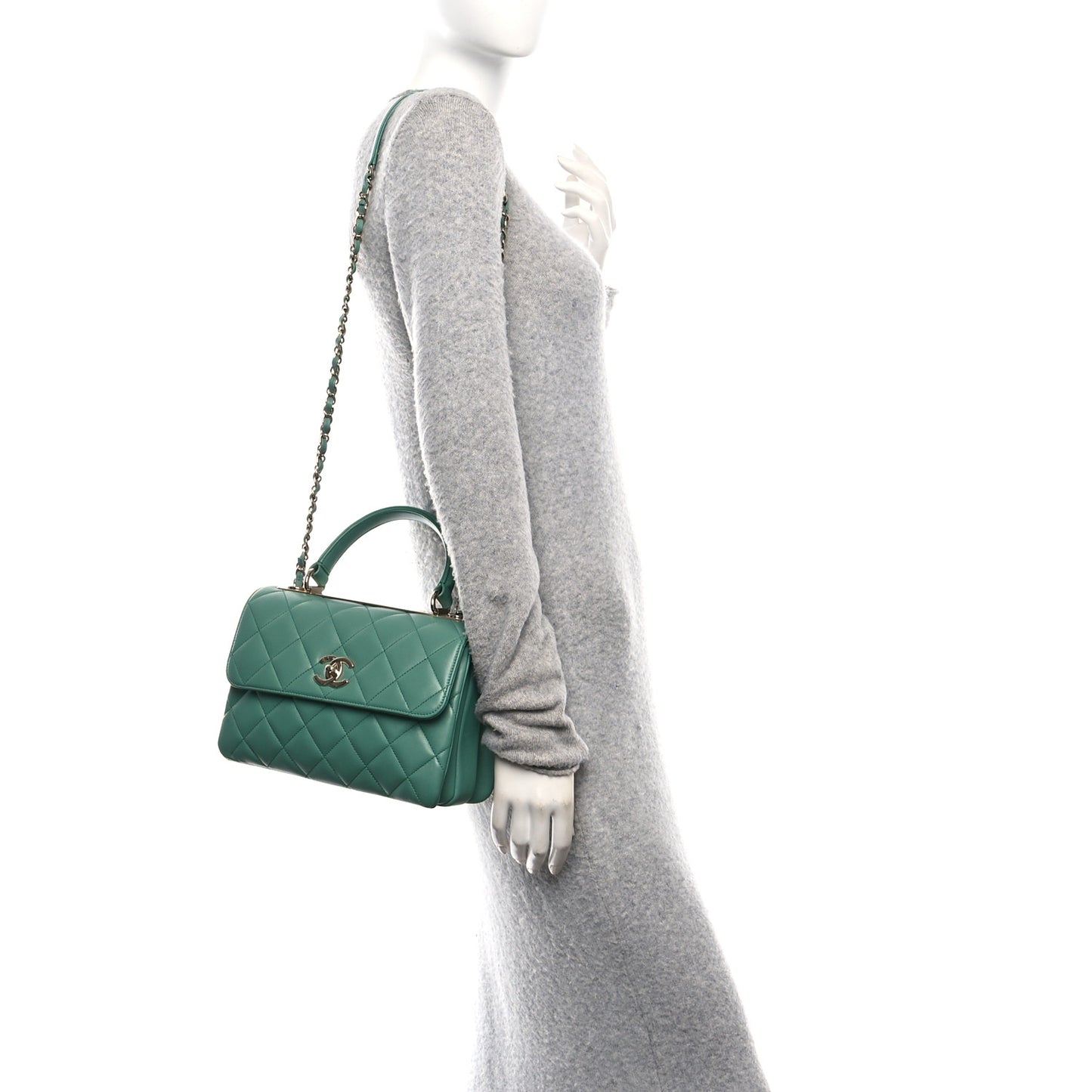 Lambskin Quilted Small Trendy CC Flap Dual Handle Bag Green