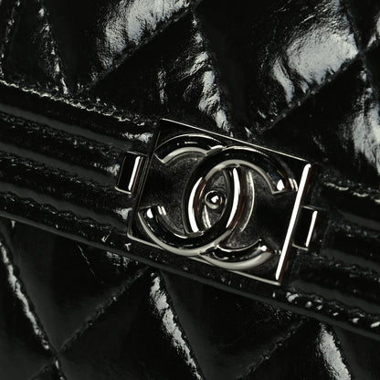 Chanel Distressed Patent Quilted Boy Flap Card Holder Wallet Black 6 of 7