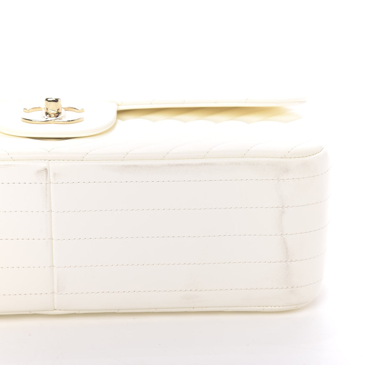 Lambskin Chevron Quilted Jumbo Double Flap White