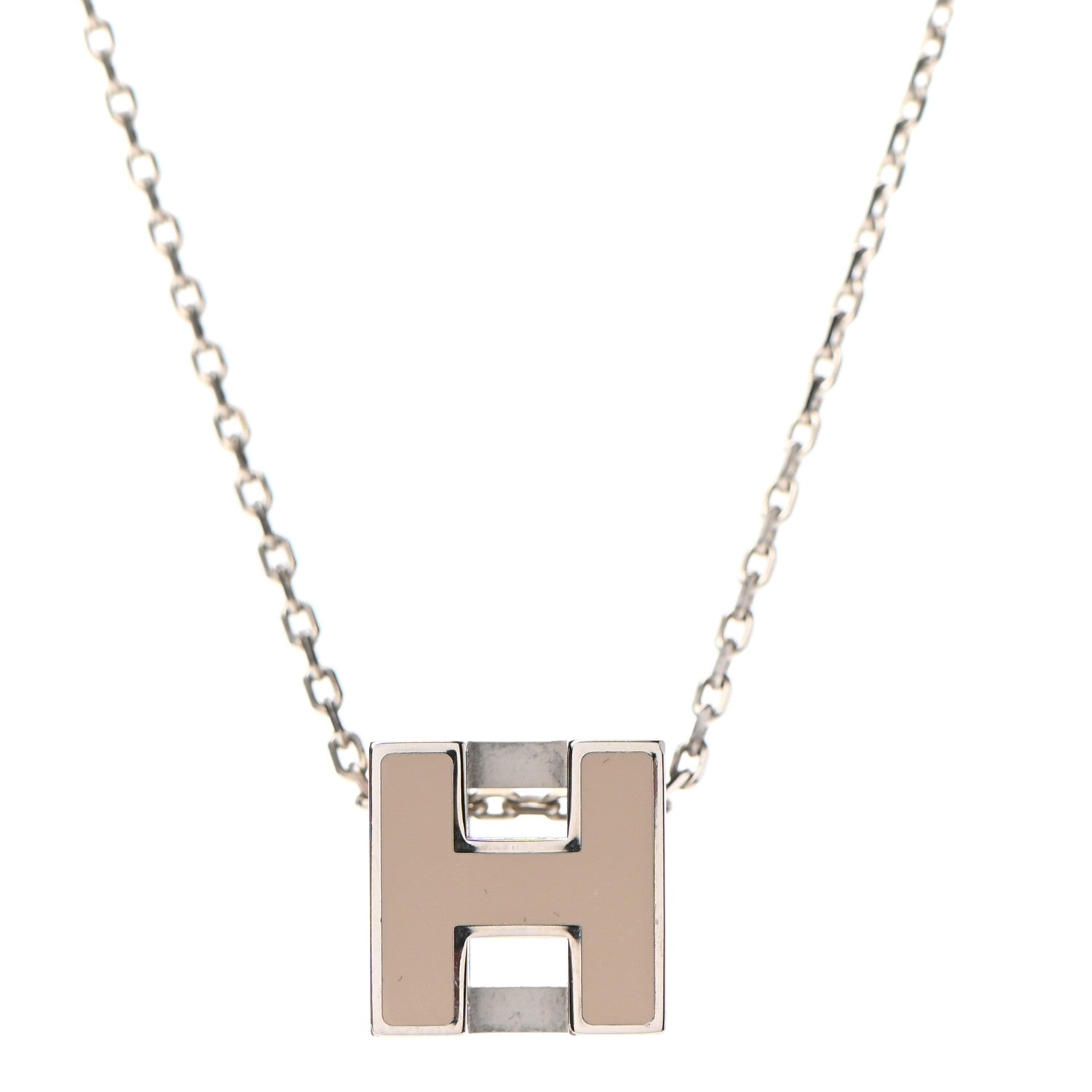 Hermes Lacquered Palladium Cage d'H Pendant Necklace Marron Glace 4 of 6