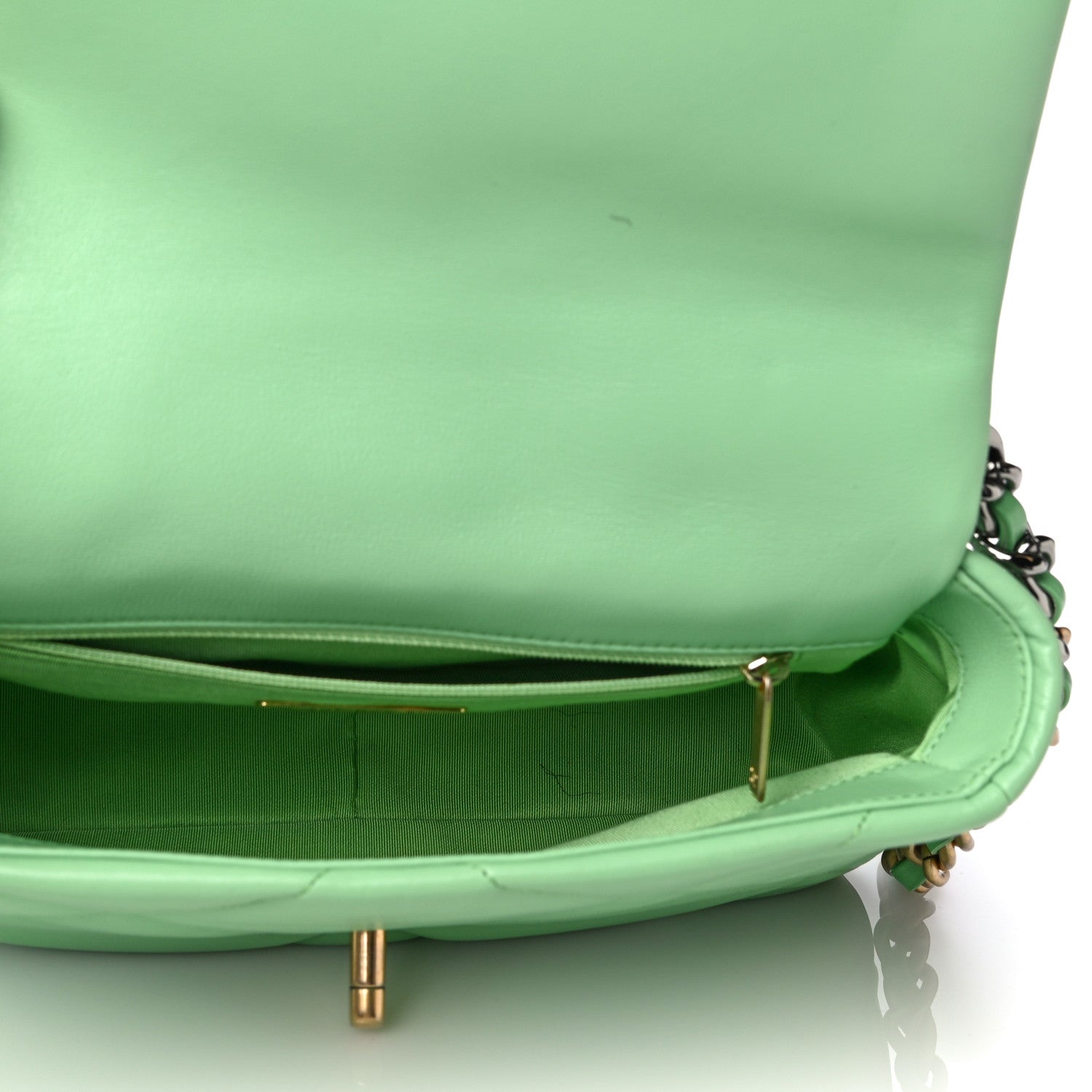 Chanel Goatskin Quilted Medium Chanel 19 Flap Light Green 5 of 16