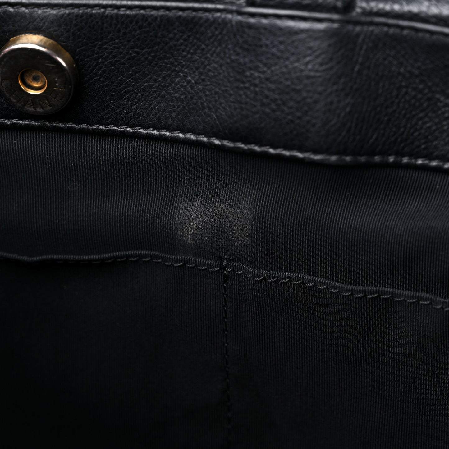 Calfskin Stitched Large Straight Lines Shopping Tote Black