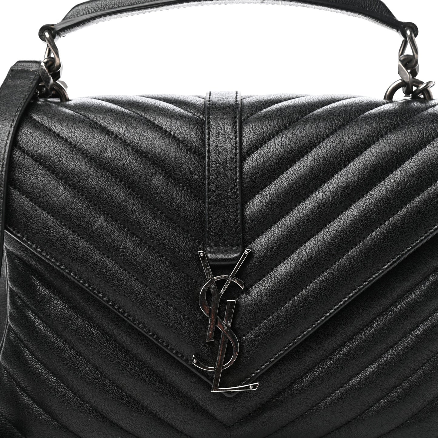 Sheepskin Matelasse Chevron Monogram Medium College Bag Black