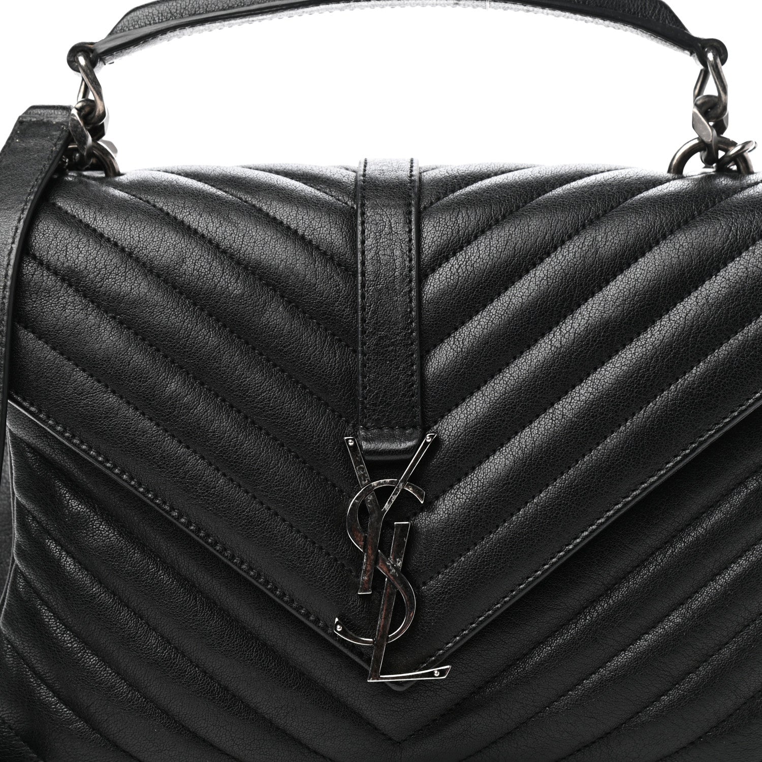 Saint Laurent Sheepskin Matelasse Chevron Monogram Medium College Bag Black 10 of 10