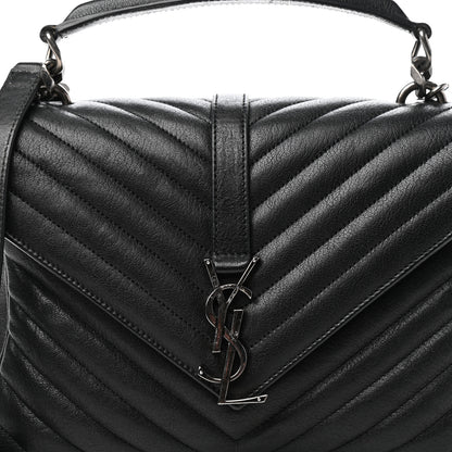 Saint Laurent Sheepskin Matelasse Chevron Monogram Medium College Bag Black 10 of 10