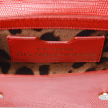 Dolce & Gabbana Stampa Iguana Calfskin Crystal Mini Milennials Shoulder Bag Rosso 6 of 8