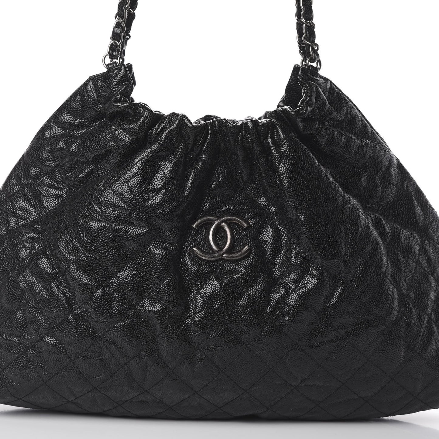 Caviar Quilted Medium Elastic Shopping Tote Black