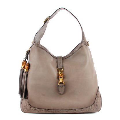 Gucci Calfskin Duilio Brogue Large New Jackie Shoulder Bag Grey 1 of 7
