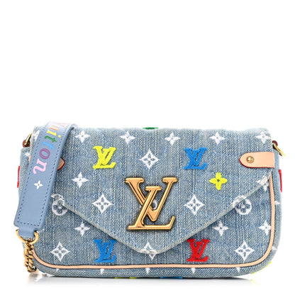 Louis Vuitton Embroidered Monogram Denim New Wave Chain Pochette Blue 1 of 13