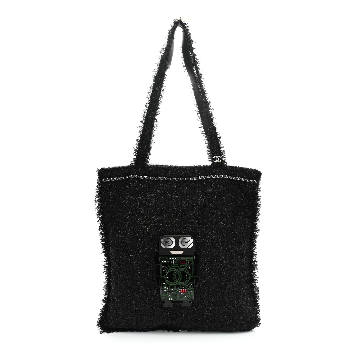 Tweed Resin Strass Large Robot Shopping Bag Black