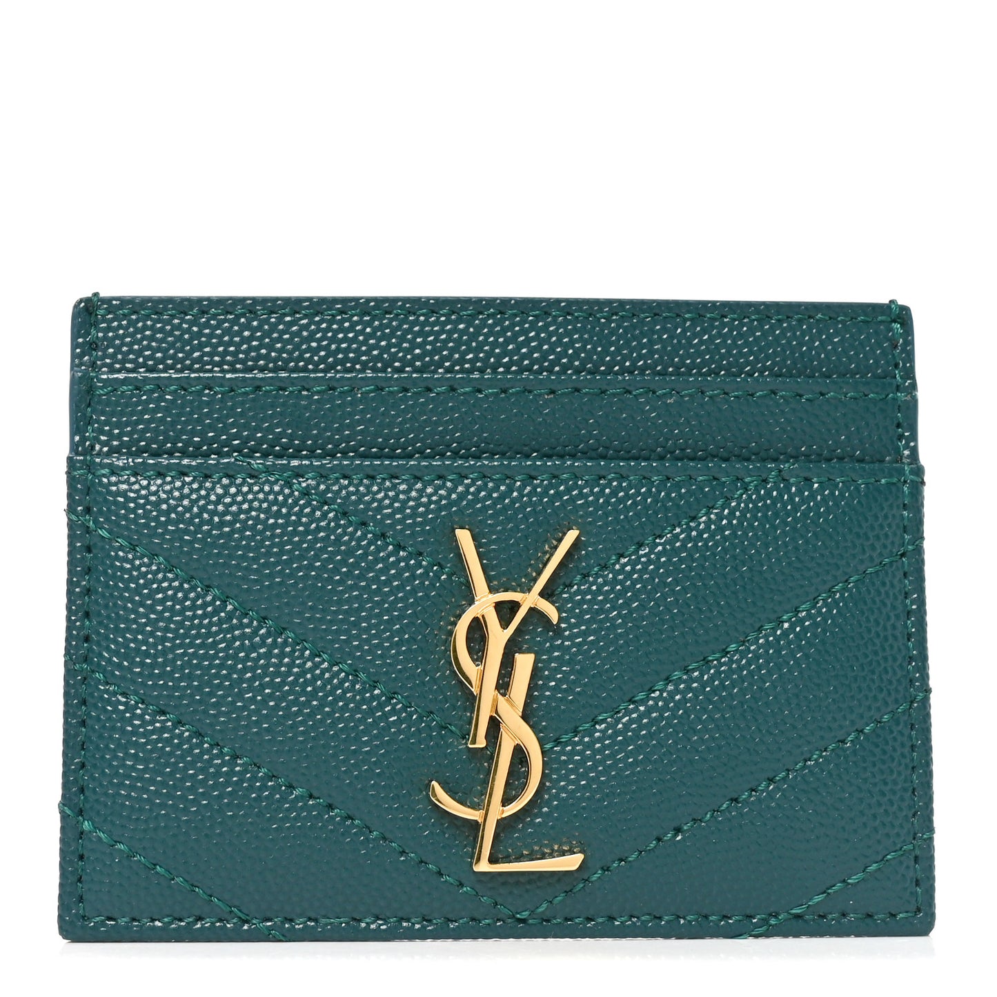 Grain De Poudre Matelasse Chevron Monogram Credit Card Case Peacock Green