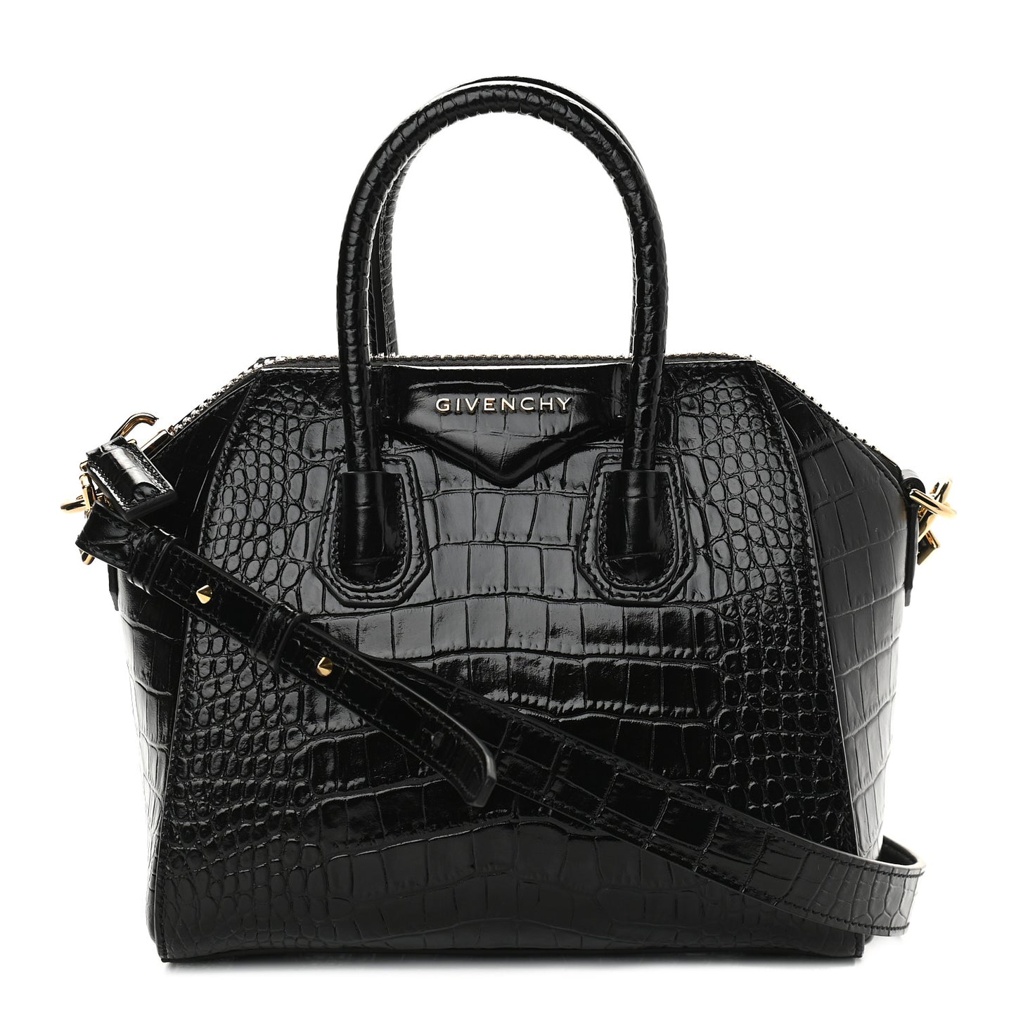 Calfskin Crocodile Embossed Mini Antigona Black