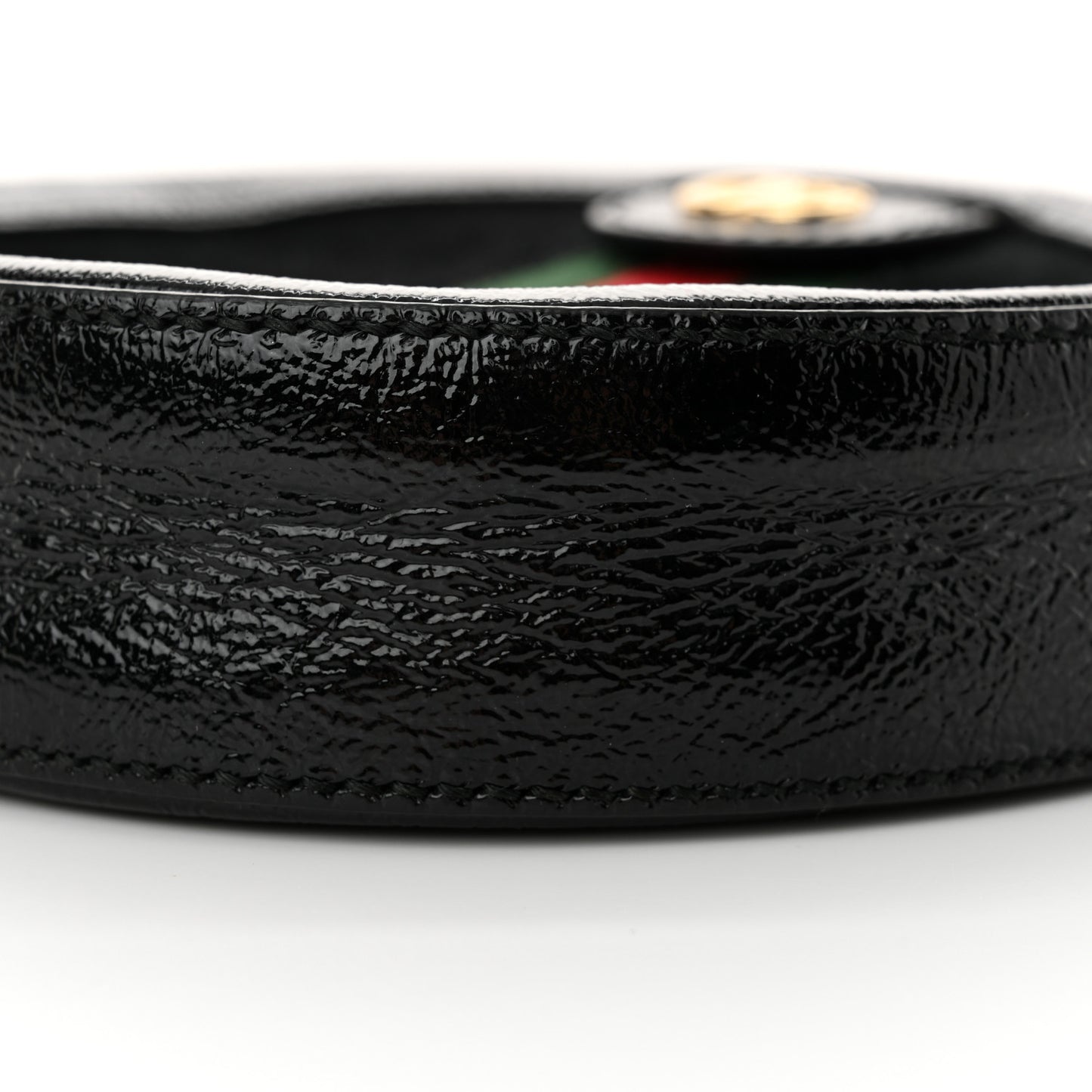 Suede Patent Web Mini Ophidia Round Shoulder Bag Black