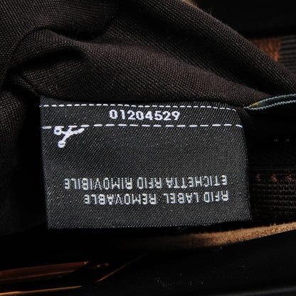Fendi Vitello Morgan Fabric Jacquard Pequin Medium Peekaboo Iconic Satchel Black Tobacco 9 of 11