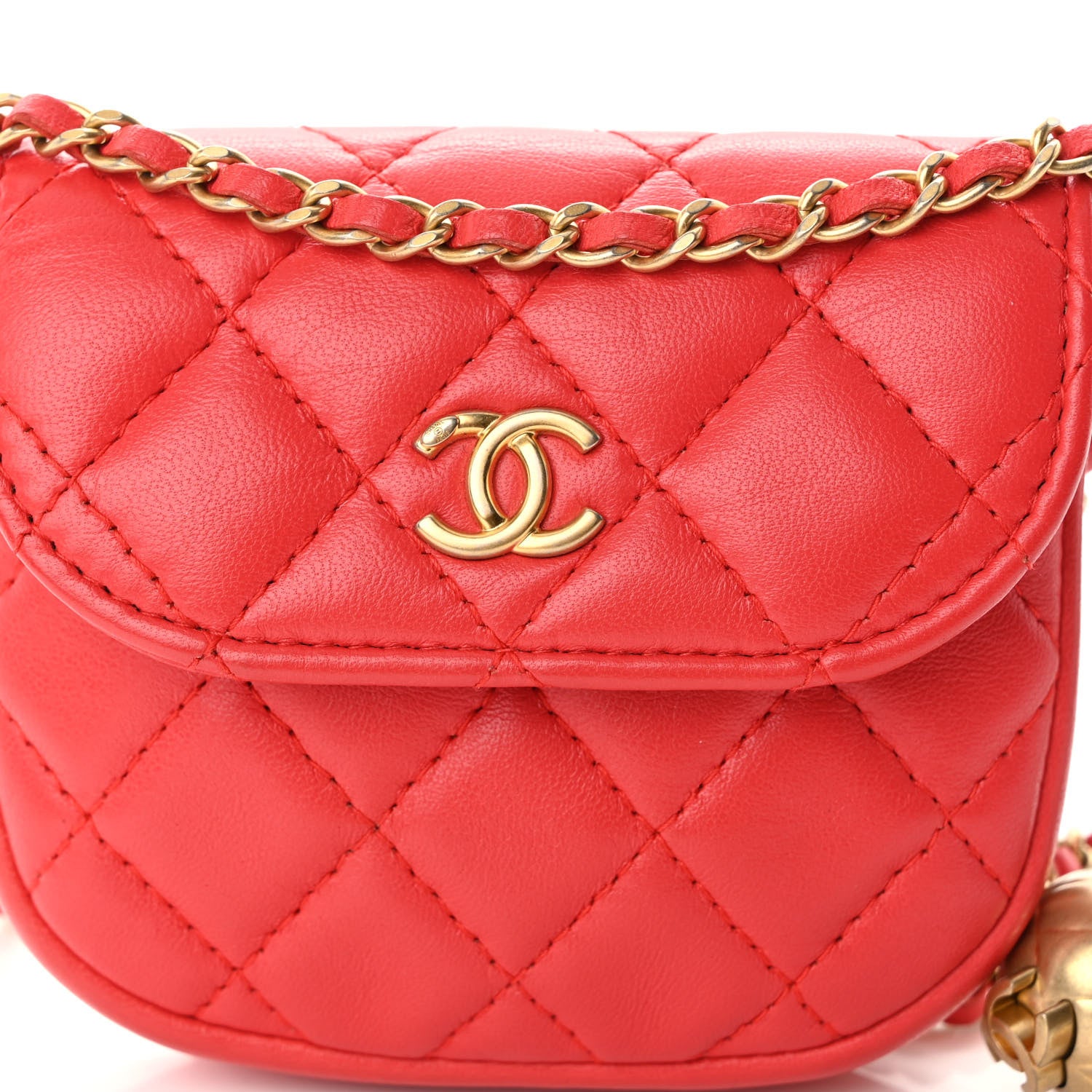 Chanel Lambskin Quilted Pearl Crush Waist Bag Red 8 of 10
