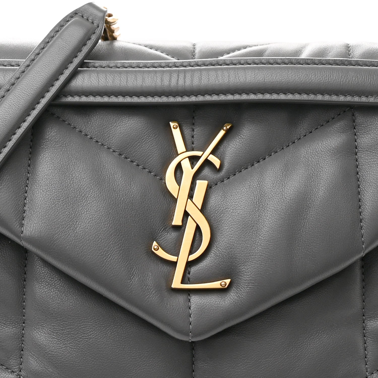 Saint Laurent Lambskin Quilted Small Loulou Puffer Monogram Chain Satchel Storm 8 of 12