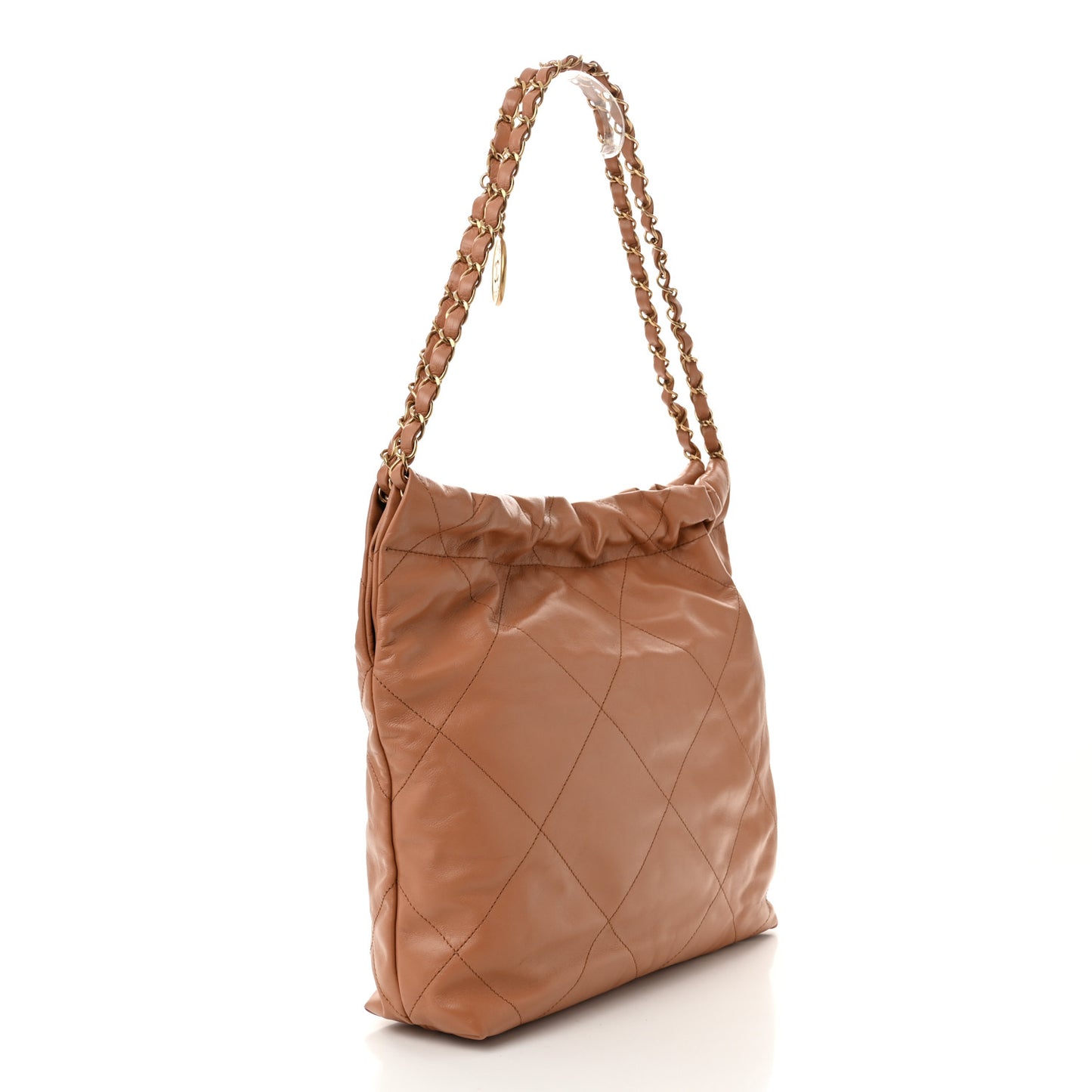 Shiny Calfskin Quilted Small Chanel 22 Camel