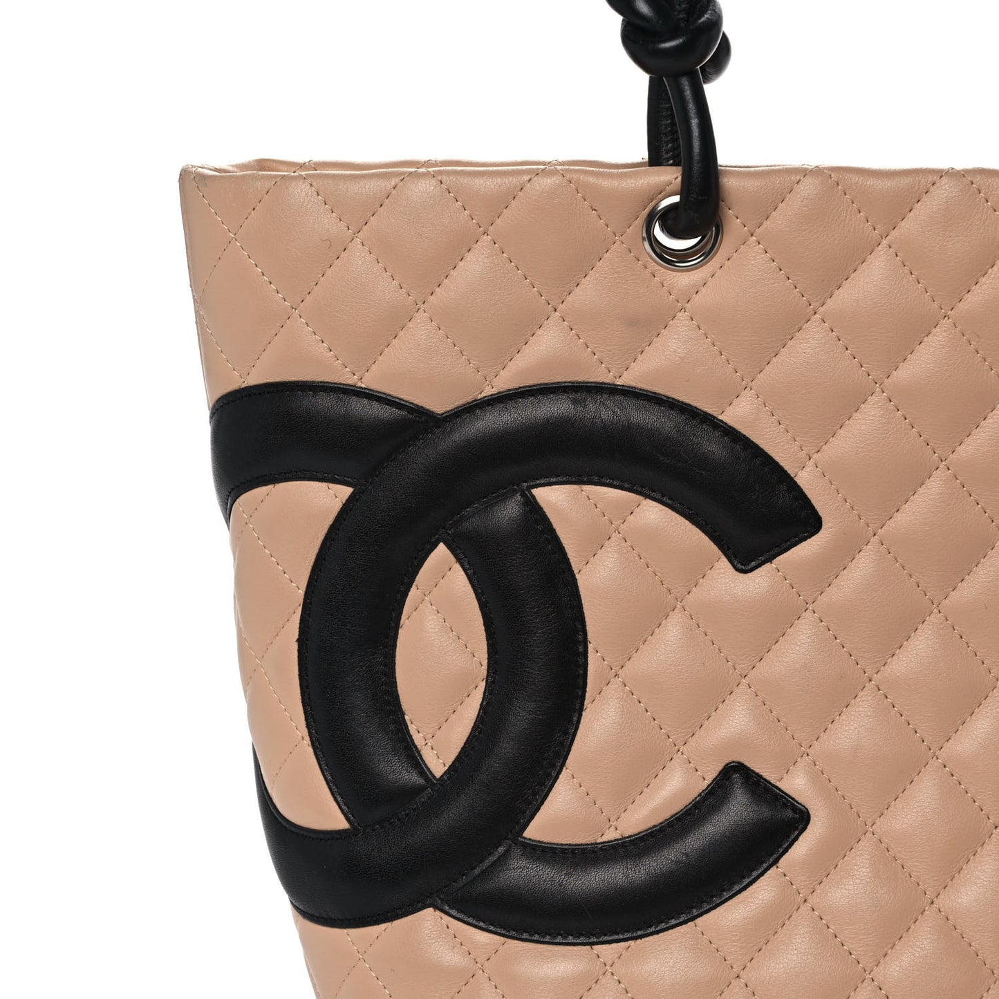 Calfskin Quilted Large Cambon Tote Beige Black