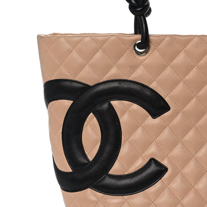 Chanel Calfskin Quilted Large Cambon Tote Beige Black 10 of 11
