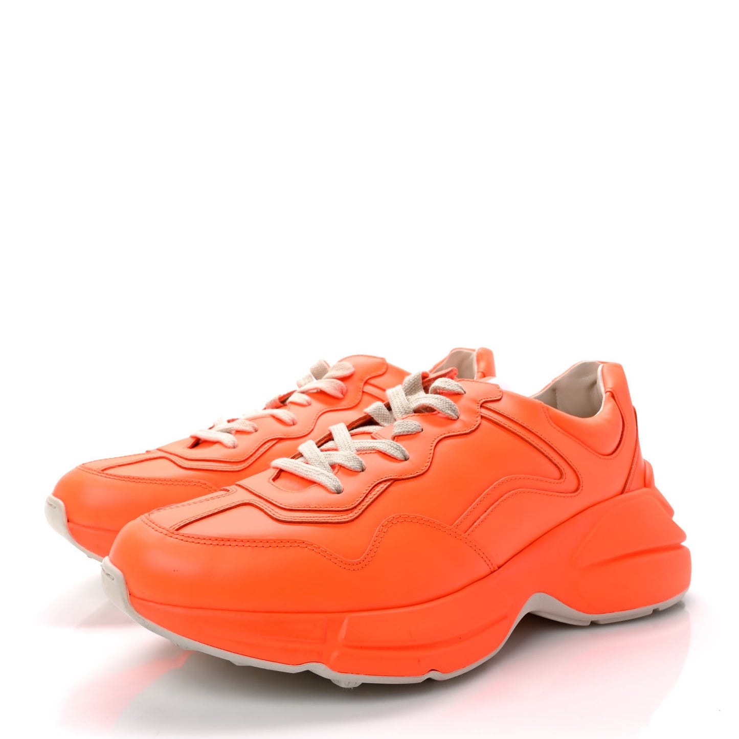 Apollo Calfskin Mens Rhyton Sneakers 9 New Orange Fluo