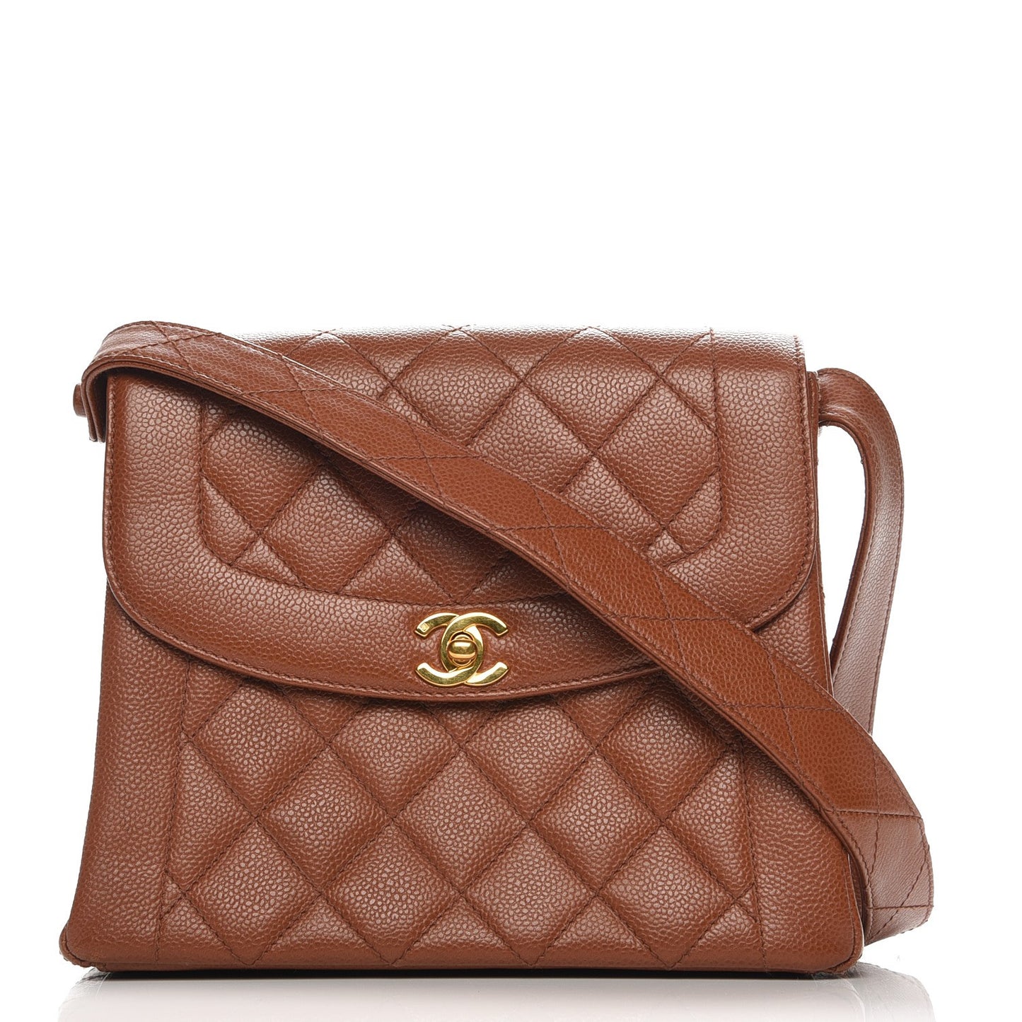 Caviar Quilted Flap Shoulder Bag Light Brown