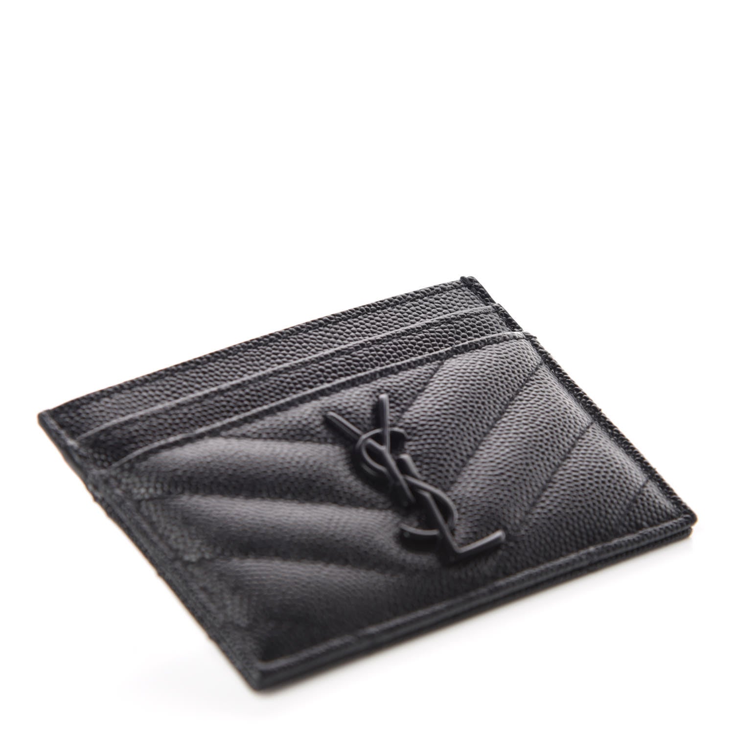 Saint Laurent Grain De Poudre Matelasse Chevron Monogram Credit Card Case Black 4 of 10