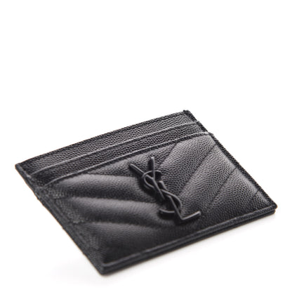Saint Laurent Grain De Poudre Matelasse Chevron Monogram Credit Card Case Black 4 of 10