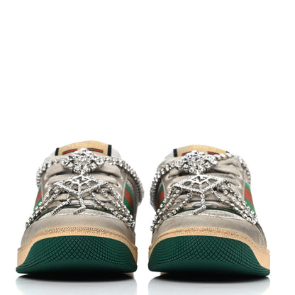 Gucci Nubuck Calfskin Web Removable Crystals Womens Screener Sneakers 36 Dusty Milk New Mystic White 2 of 4