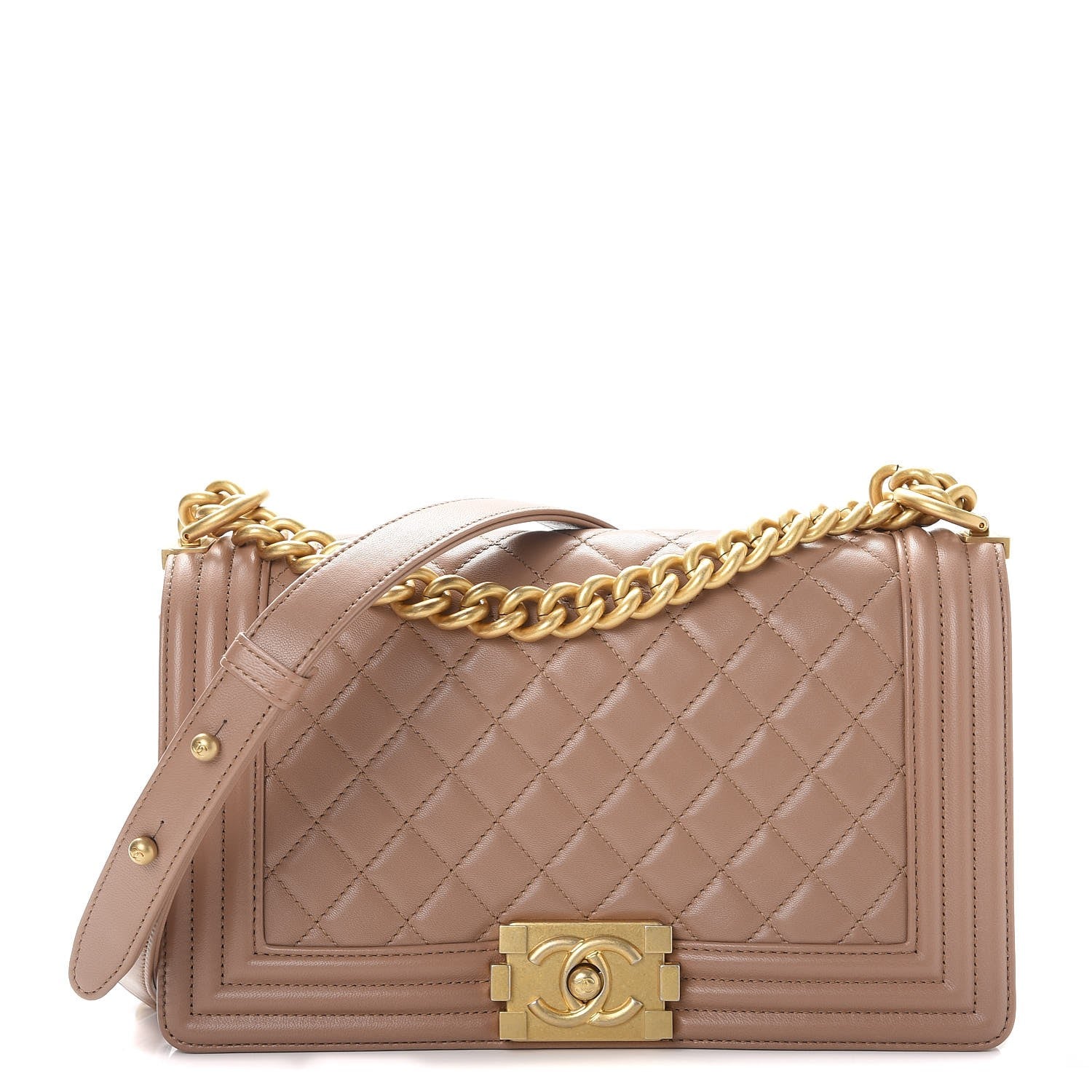 Chanel Lambskin Quilted Medium Boy Flap Dark Beige 1 of 10