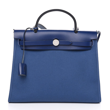 Hermes Vache Hunter Toile Militaire Herbag Zip 31 PM Bleu Brighton Bleu Saphir 2 of 10