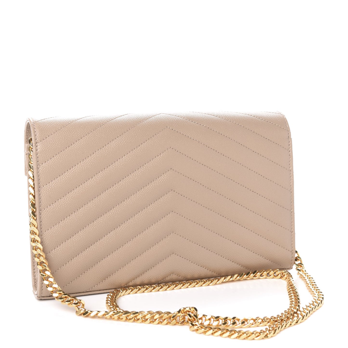 Grain De Poudre Matelasse Chevron Monogram Chain Wallet Dark Beige