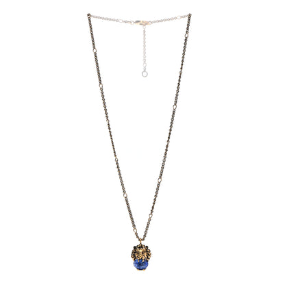 Gucci Metal Brass Swarovski Lion Head Necklace Gold Sapphire Blue 3 of 7