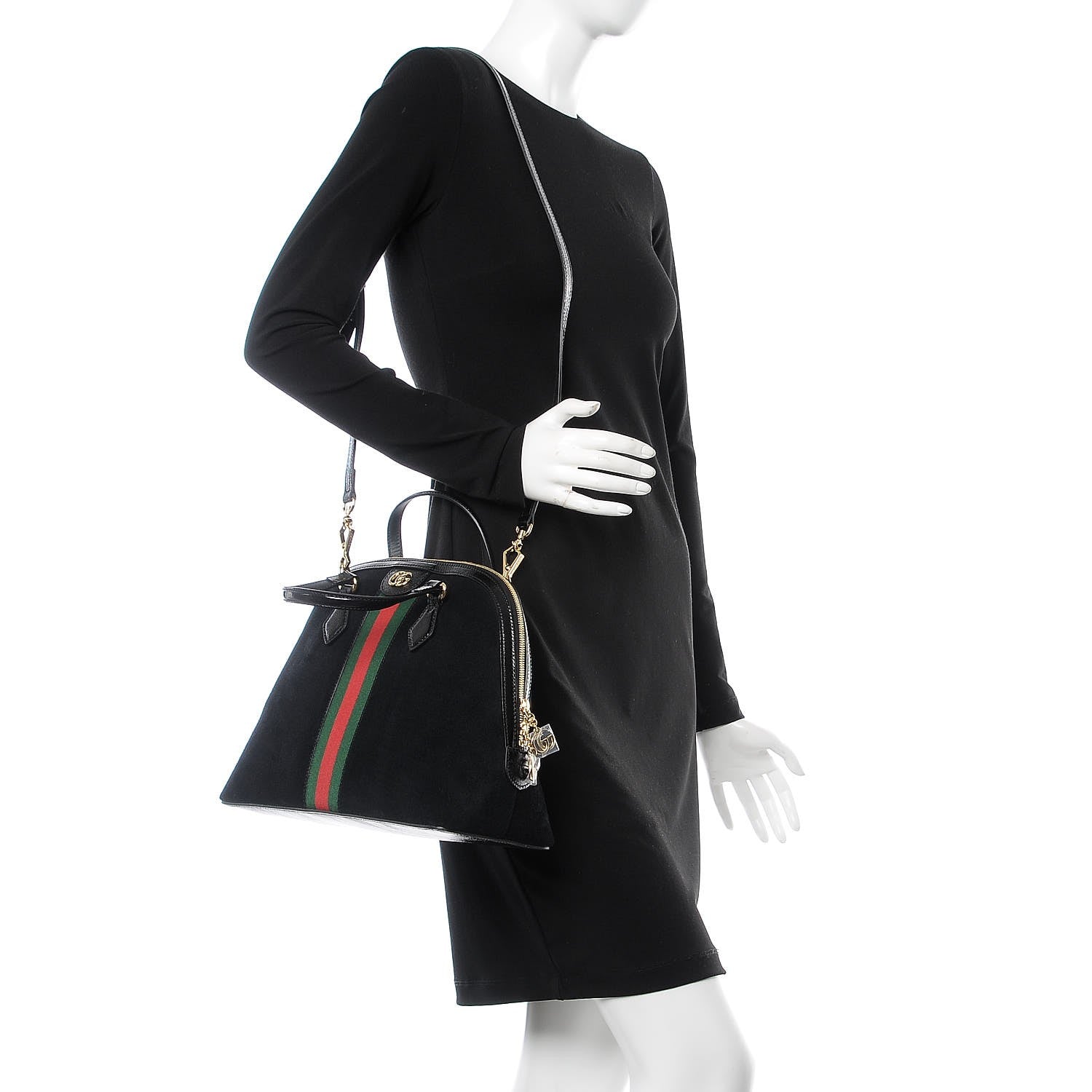 Gucci Suede Patent GG Web Medium Ophidia Top Handle Dome Bag Black 2 of 8