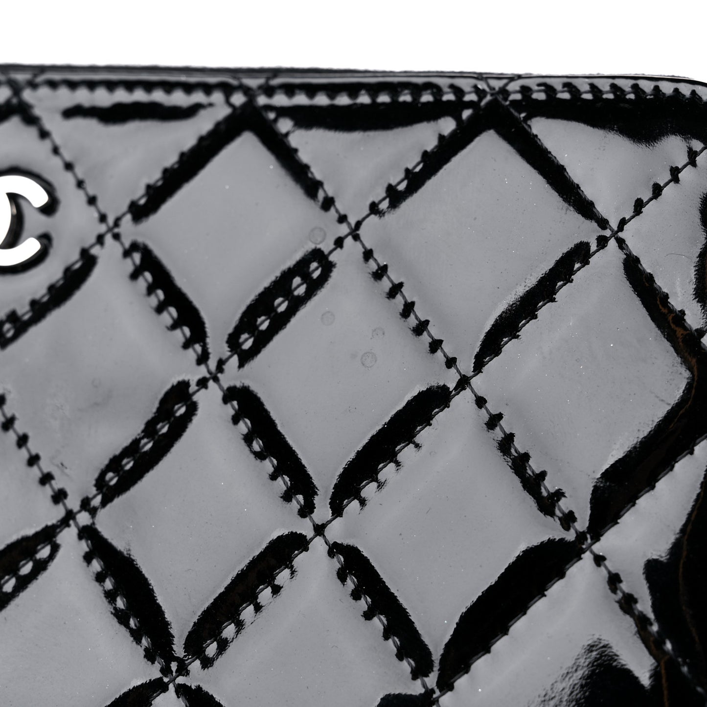 Patent Quilted Large Gusset Zip Around Wallet Black