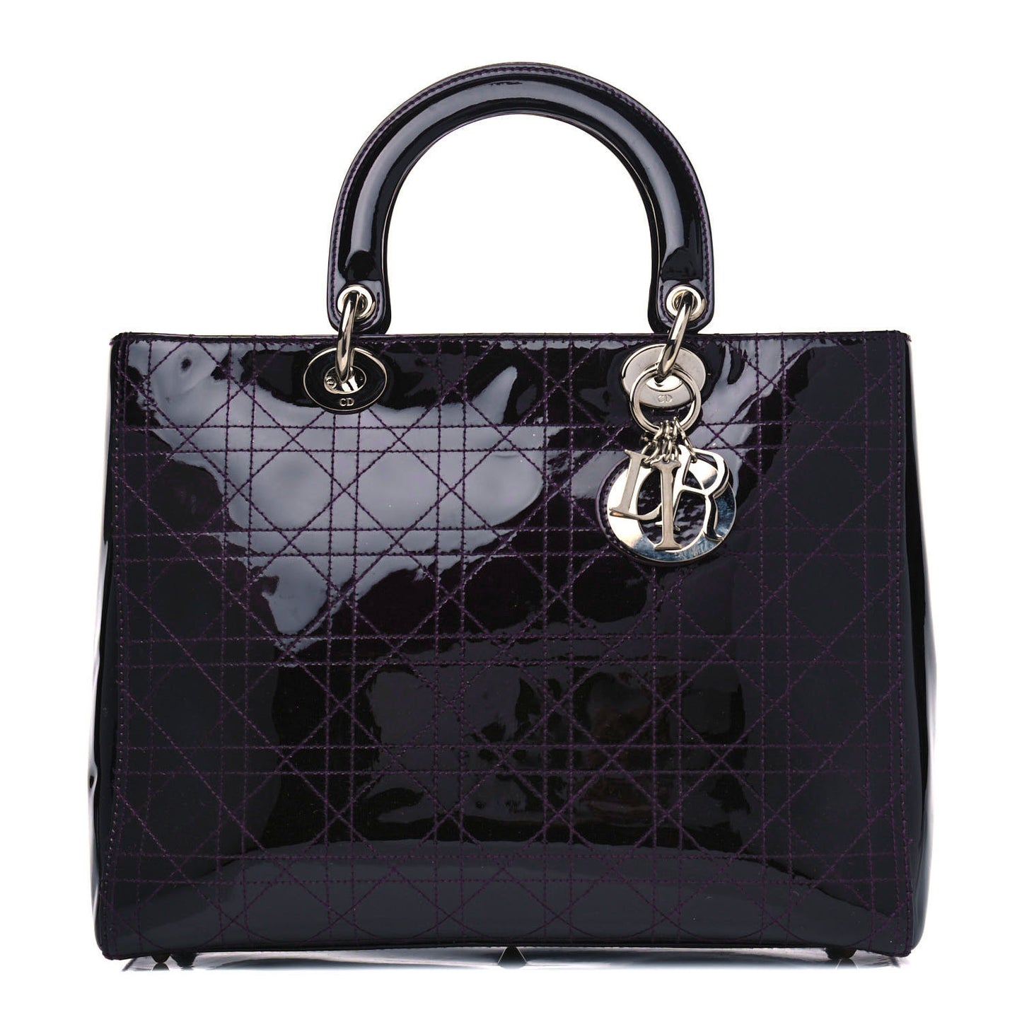 Patent Cannage Stitched Large Lady Dior Dark Purple