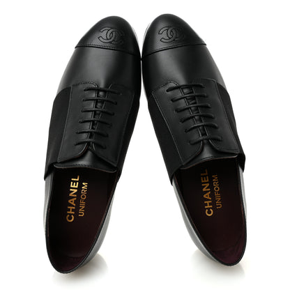 Chanel Calfskin Elastic Lace Up Cap Toe CC Loafers 38 Black 5 of 11