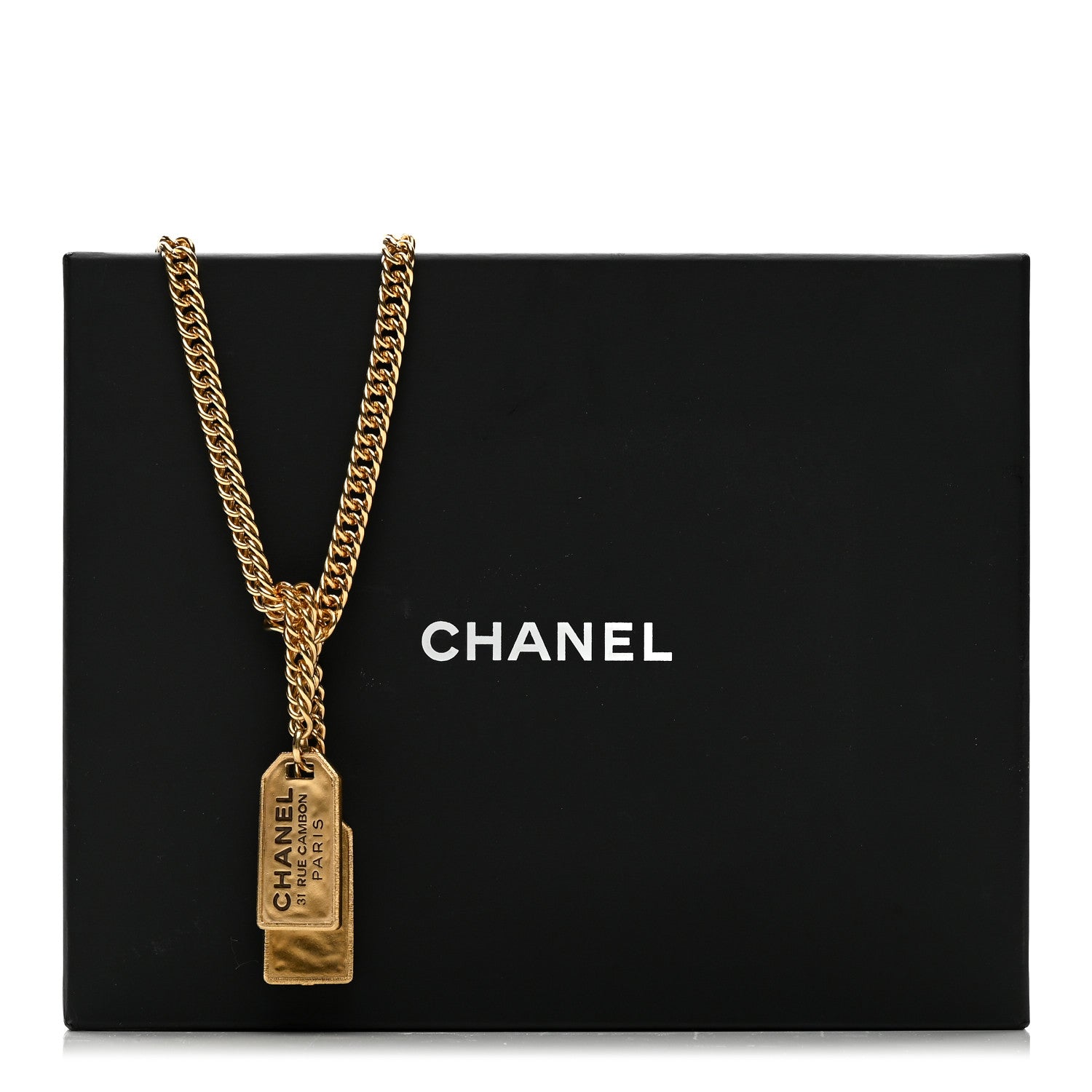 Chanel Metal ID Dog Tag Charm Necklace Gold 5 of 5