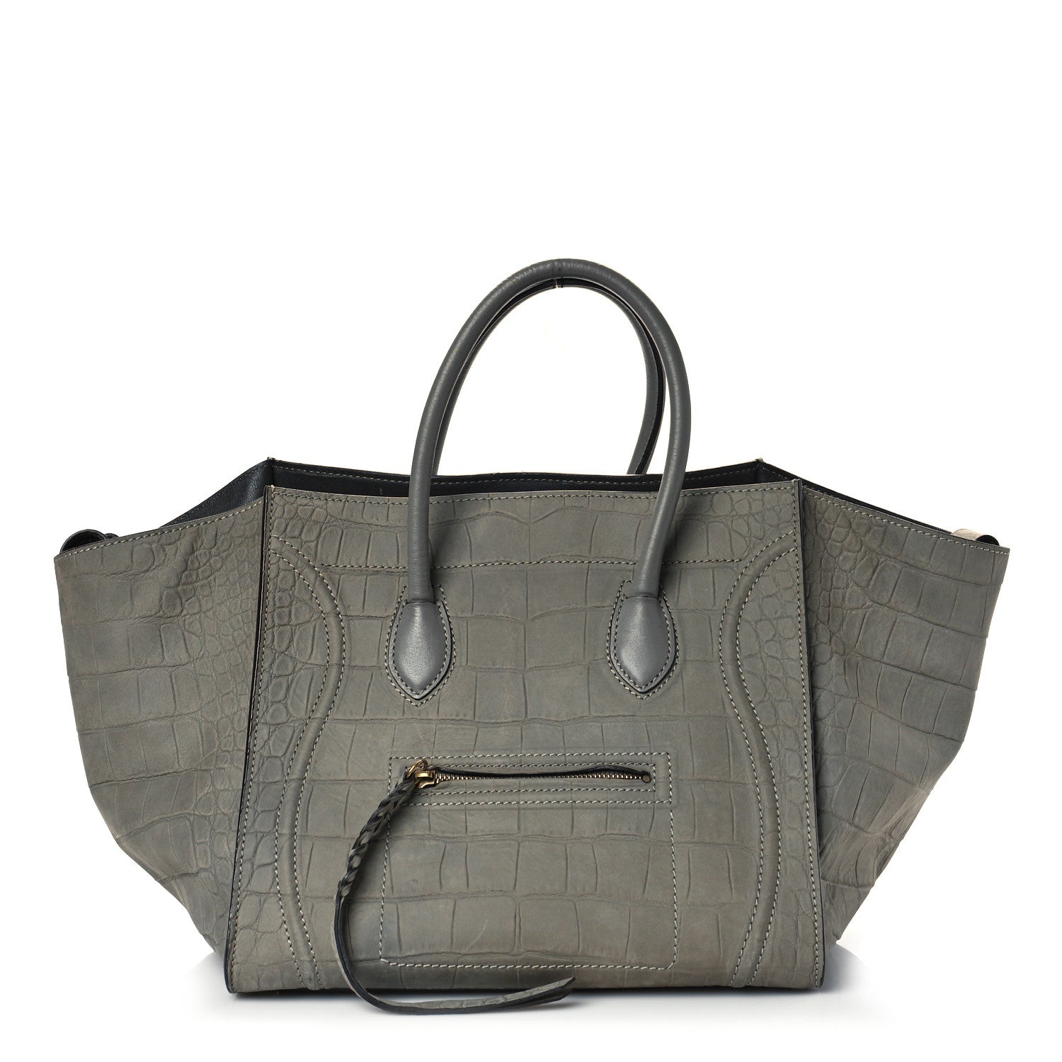 Celine Crocodile Embossed Nubuck Medium Phantom Luggage Grey 1 of 10