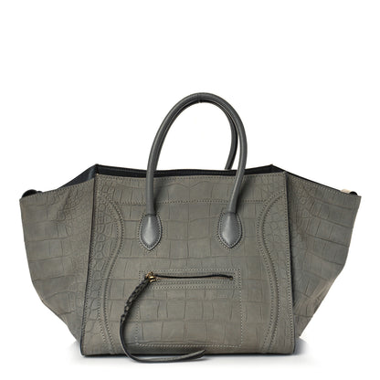 Celine Crocodile Embossed Nubuck Medium Phantom Luggage Grey 1 of 10