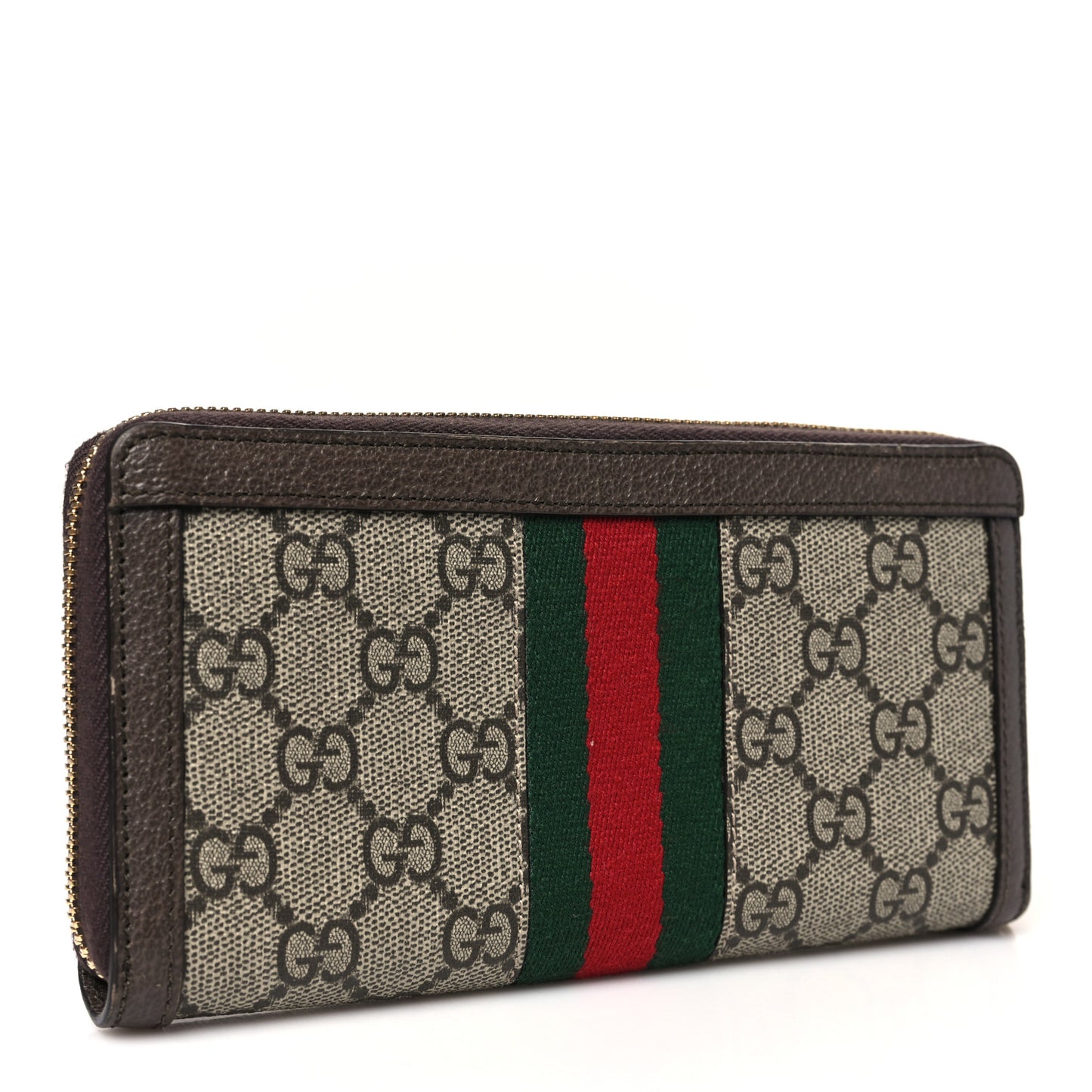 GG Supreme Monogram Web Ophidia Zip Around Wallet Brown