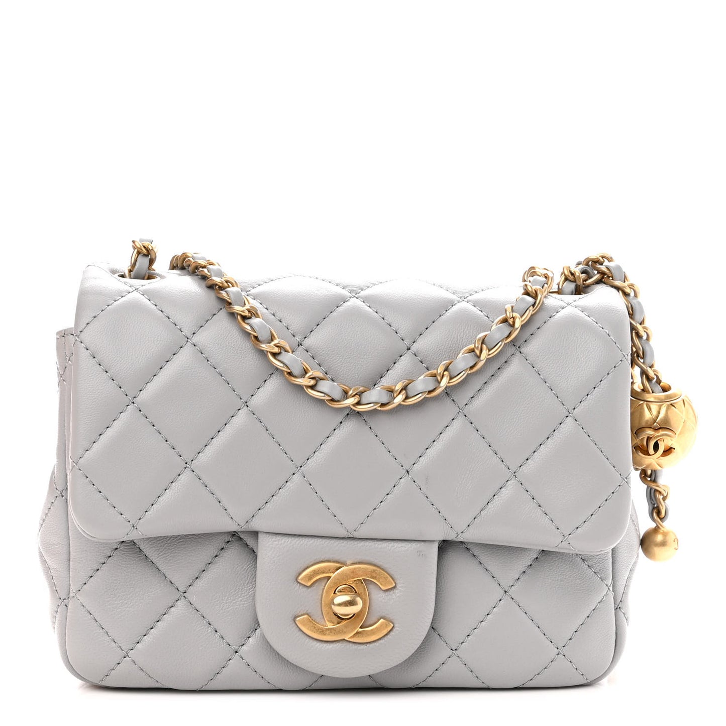 Lambskin Quilted Mini Pearl Crush Flap Light Purple